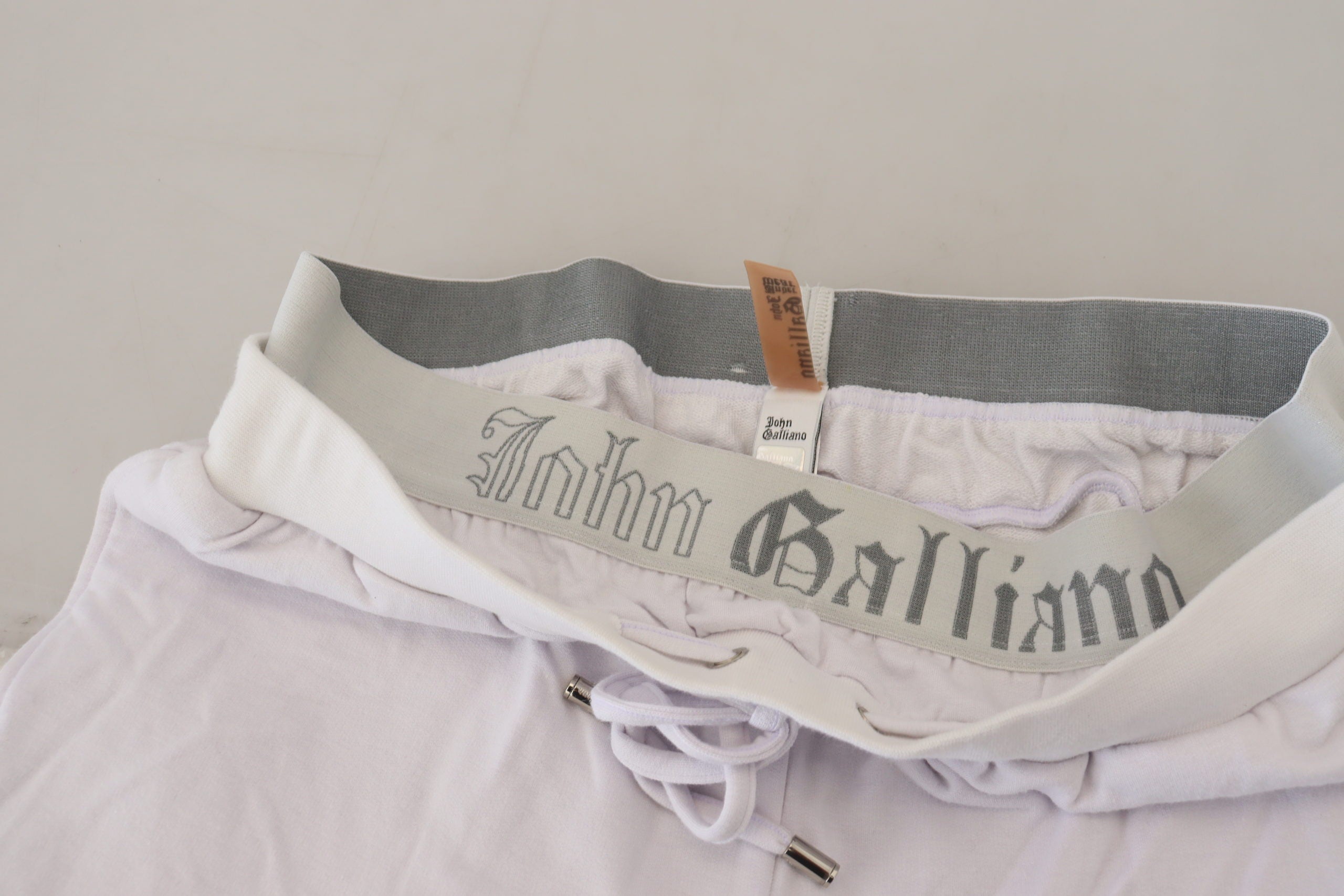 John Galliano White Cotton Logo Mens Jogger Pants